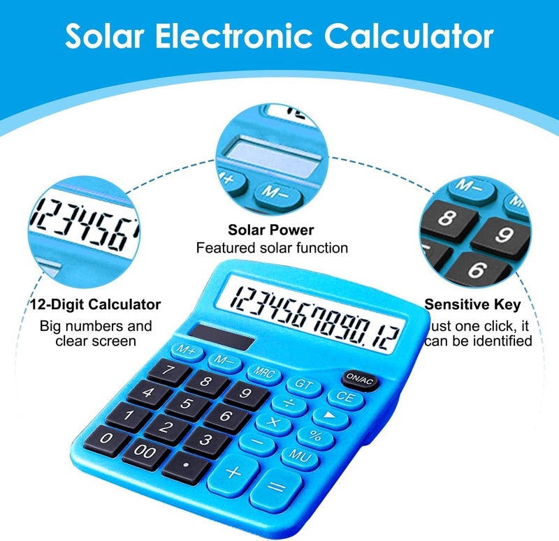 DUFCUSPH 12 Digits Desktop Calculator with Large LCD Display, Basic Calculator Dual Solar Power and Battery, Standard Function for Office, Home, School (Dark Blue) - Image 5